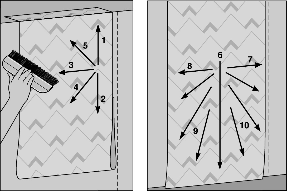 Figure 6-2: Use a smoothing brush or plastic smoother to smooth the wall- covering onto the wall.